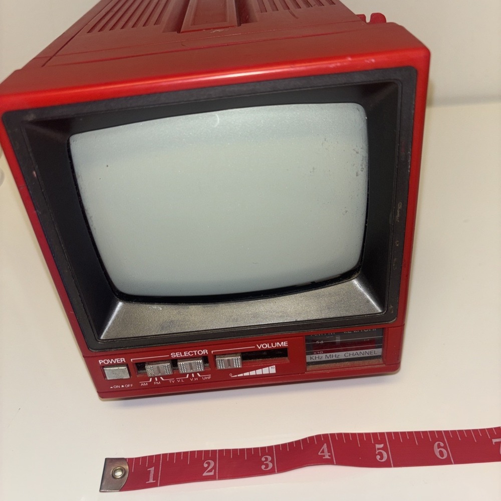 Vintage 1987 Electronics of North America Red Portable TV AM FM Radio CRT Retro - Picture 9 of 11